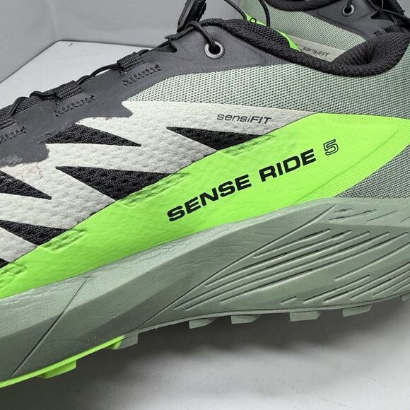 SALOMON SENSE RIDE 5 BLACK GREEN GRECKO  RUNNING SNEAKERS Men Size 12.5 NEW main image 9